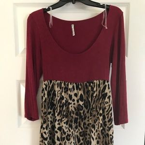 Boutique brand garnet and cheetah print dress